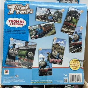 Thomas & Friends pack of 7 wooden puzzles in wooden tray box 11" x 11 box 2014